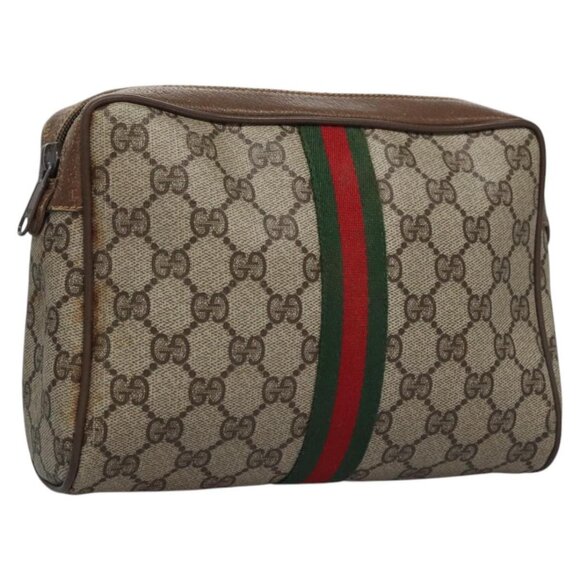 GUCCI GG Supreme Web Sherry Line Clutch Bag PVC Beige 89 01 012 Auth bs23153 - Picture 1 of 16